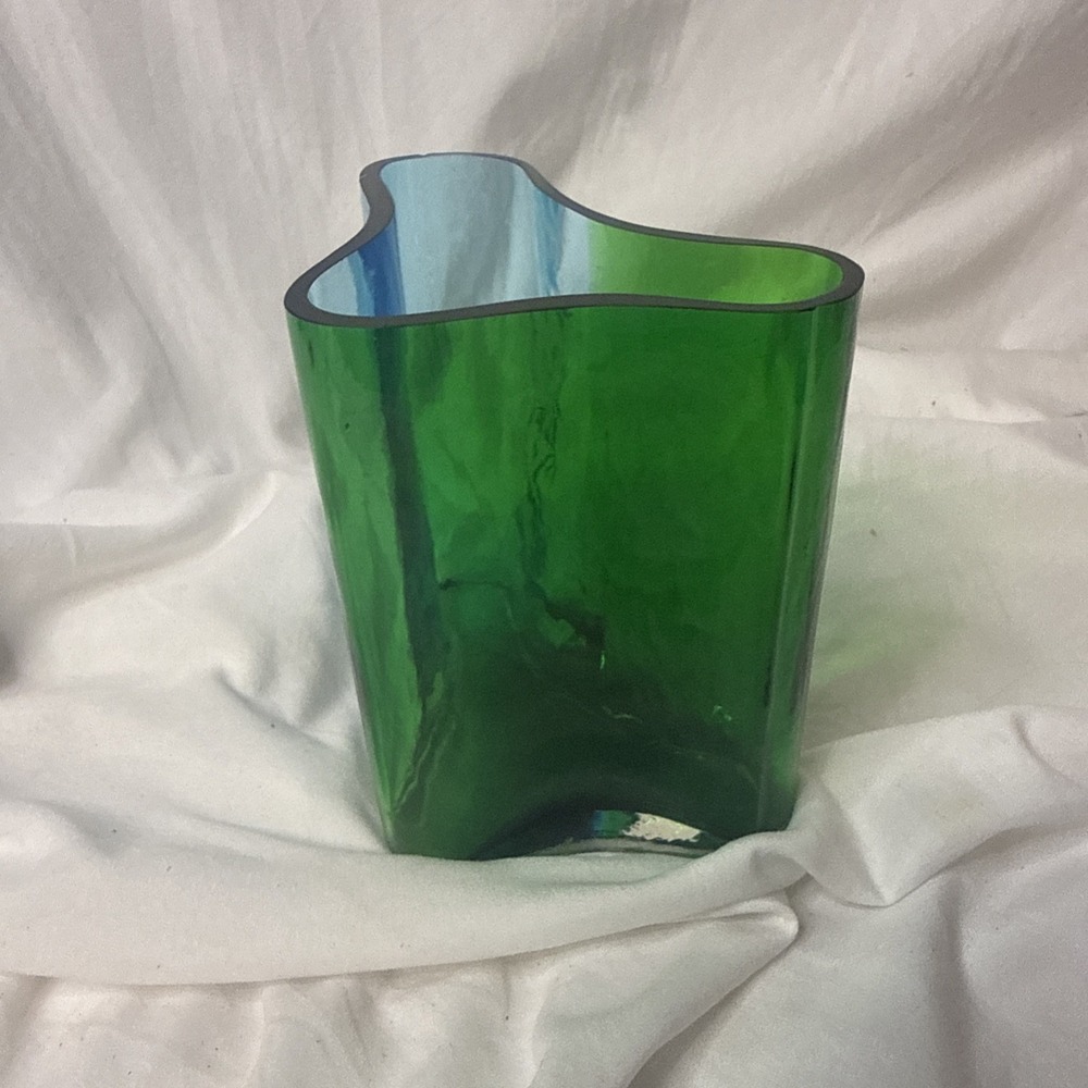 Southern Living Green Blue Aqua Art Glass Vase Abstract Wave Coastal Vase Sea - Picture 3 of 9
